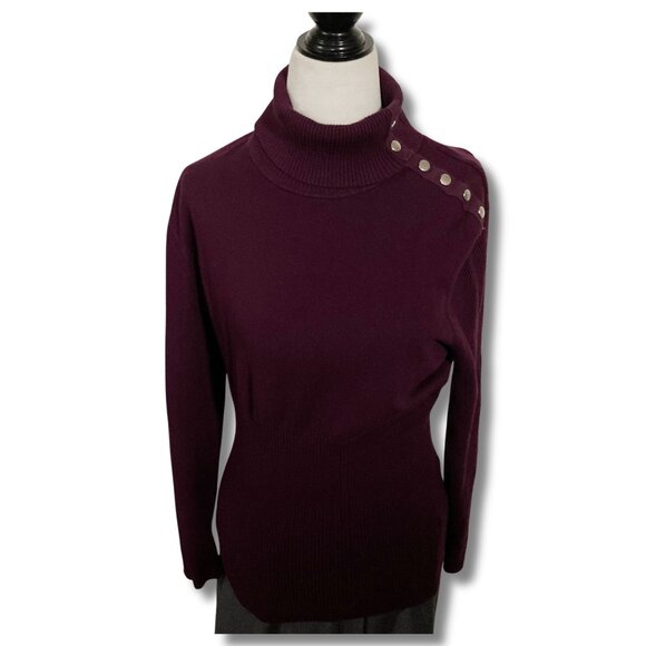 ADDITION ELLE Vintage dark plum purple turtleneck sweater MEDIUM LARGE XL 1X top - Picture 3 of 15